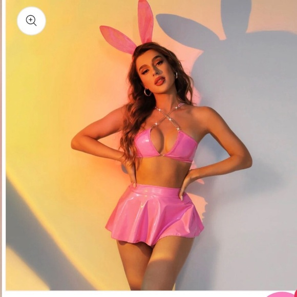 Rave Outfits Bunny Cosplay Costume Latex Bikini Rave Skirt Festival Outfit - Picture 3 of 5